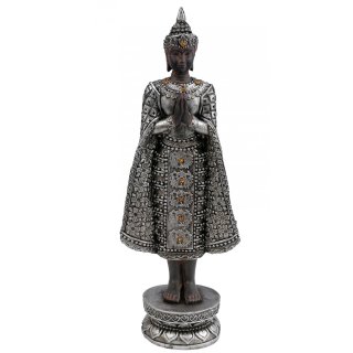 Eglo 41076 Buddha Design Deko Figur stehend Dekoration Silber Meditation Statue