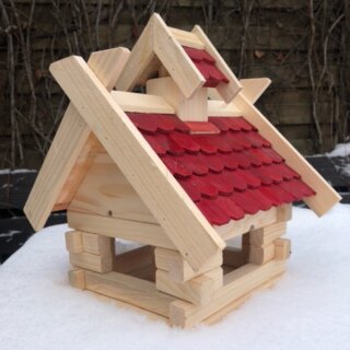 DARLUX Rechteckiges Vogel Futter Haus Futterstelle Vogelhaus aus Holz Natur/Rot