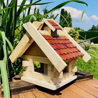 Rechteckiges Vogel Futter Haus Futterstelle Vogelhaus aus Holz Natur/Rotbraun