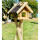DARLUX Rechteckiges Vogel Futter Haus aus Holz + Ständer Natur/Dunkelbraun