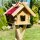 DARLUX Rechteckiges Vogelhaus Vogel Futterstelle aus Holz + Ständer Natur/Rot