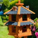 DARLUX Vogelvilla L Sechseck Doppelstock Holz Vogelhaus Futterstelle Braun/ Blau Garten Vogelfutterhaus Wetterfest