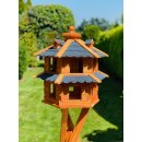 DARLUX Vogelvilla L Sechseck Doppelstock Holz Vogelhaus Futterstelle Braun/ Blau Garten Vogelfutterhaus Wetterfest