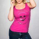 BANKROTT Design Damen T-Shirt Totenkopf gross - silber auf purpur im USED-Style