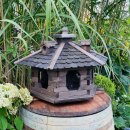 DARLUX Vogelfutterhaus XL Sechseck Vogelhaus aus Holz Dunkelbraun Futterstelle Vogelfutterhaus Wetterfest