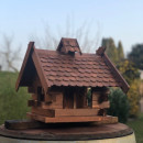 DARLUX Rechteckiges Holz Vogelhaus Futterstelle Futterspender Dunkelbraun
