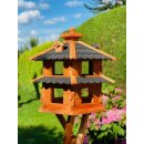 DARLUX Vogelvilla XL Futterstelle Sechseck Doppelstock Holz Vogelhaus Braun/ Schwarz Garten Vogelfutterhaus Wetterfest
