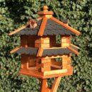 DARLUX Vogelvilla XL Futterstelle Sechseck Doppelstock Holz Vogelhaus Braun/ Schwarz Garten Vogelfutterhaus Wetterfest