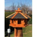 DARLUX Vogelfutterhaus M I Futterstelle I Sechseck Vogelhaus I aus Holz I Braun/Schwarz I Garten I Vogelfutterhaus I Wetterfest