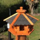 DARLUX Vogelfutterhaus M I Futterstelle I Sechseck Vogelhaus I aus Holz I Braun/Schwarz I Garten I Vogelfutterhaus I Wetterfest
