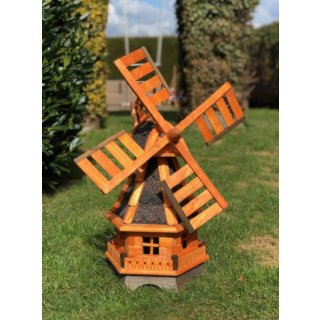 DARLUX Sechseck Garten-Windmühle aus Holz kugelgelagert Braun/Schwarz Höhe 70 cm