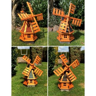 DARLUX Sechseck Holz Garten-Windmühle kugelgelagert Rot/Blau/Grün/Schwarz H70 cm Wetterfest