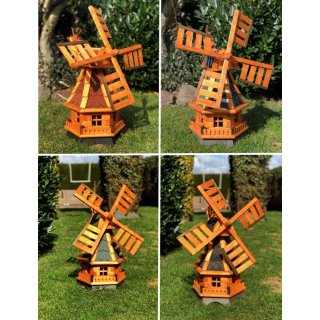 DARLUX Sechseck Holz Garten-Windmühle kugelgelagert Rot/Blau/Grün/Schwarz H70 cm