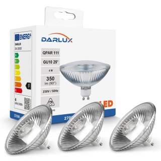 3x LED Reflektorlampe QPAR111 4W Leuchtmittel GU10 Glas Reflektor 24° Warmweiss