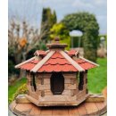 DARLUX Vogel Futter Haus L Futterstelle Sechseck Holz Vogelhaus Braun/ Rot Vogelfutterhaus Wetterfest