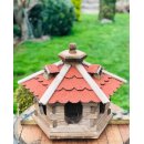 DARLUX Vogel Futter Haus L Futterstelle Sechseck Holz Vogelhaus Braun/ Rot Vogelfutterhaus Wetterfest