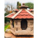 DARLUX Vogel Futter Haus L Futterstelle Sechseck Holz Vogelhaus Braun/ Rot Vogelfutterhaus Wetterfest