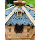 DARLUX Vogel Futter Haus L Futterstelle Sechseck Holz Vogelhaus Braun/ Blau Vogelfutterhaus Wetterfest