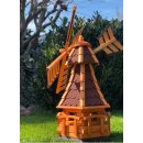 DARLUX Sechseck Garten-Windmühle aus Holz kugelgelagert Braun/Rot Höhe 95 cm