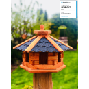 DARLUX Vogelfutterhaus M I Futterstelle I Sechseck Vogelhaus I aus Holz I Braun/ Blau I Garten I Vogelfutterhaus I Wetterfest
