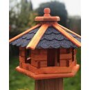 DARLUX Vogelfutterhaus M I Futterstelle I Sechseck Vogelhaus I aus Holz I Braun/ Blau I Garten I Vogelfutterhaus I Wetterfest