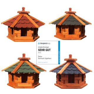 DARLUX Vogelfutterhaus M I Futterstelle I Sechseck Vogelhaus I aus Holz I Braun/ Blau Grün Rot Schwarz I Garten I Vogelfutterhaus I Wetterfest