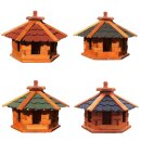 DARLUX Vogelfutterhaus M I Futterstelle I Sechseck Vogelhaus I aus Holz I Braun/ Blau Grün Rot Schwarz I Garten I Vogelfutterhaus I Wetterfest