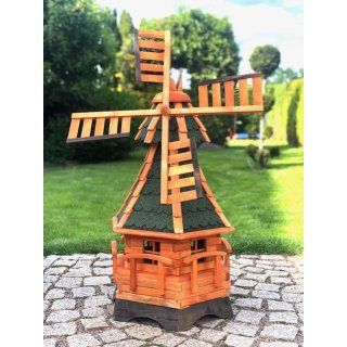 DARLUX Sechseck Garten-Windmühle aus Holz kugelgelagert Braun/Grün Höhe 95 cm