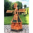 DARLUX Sechseck Garten-Windmühle aus Holz kugelgelagert Braun/Grün Höhe 95 cm