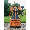 DARLUX Sechseck Garten-Windmühle aus Holz kugelgelagert Braun/Blau Höhe 95 cm