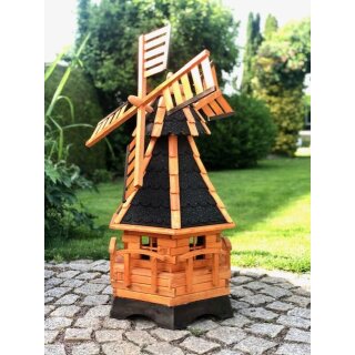 DARLUX Sechseck Garten-Windmühle aus Holz kugelgelagert Braun/Schwarz Höhe 95 cm