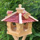 DARLUX Vogelfutterhaus XL Sechseck Vogelhaus aus Holz Natur/Rot