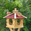 DARLUX Vogelfutterhaus XL Sechseck Vogelhaus aus Holz Natur/Rot