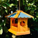 DARLUX Vogel Futter Haus Futterstelle Sechseck Holz Vogelhaus Hängend Braun/Blau