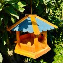 DARLUX Vogel Futter Haus Futterstelle Sechseck Holz Vogelhaus Hängend Braun/Blau