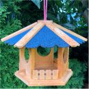 DARLUX Vogel Futter Haus Futterstelle Sechseck Holz Vogelhaus Hängend Braun/Blau