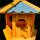 DARLUX Vogel Futter Haus Futterstelle Sechseck Holz Vogelhaus Hängend Braun/Blau
