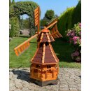 DARLUX Sechseck Garten-Windmühle aus Holz kugelgelagert Braun/Rot Höhe 120 cm