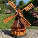 DARLUX Sechseck Garten-Windmühle aus Holz kugelgelagert Braun/Rot Höhe 120 cm