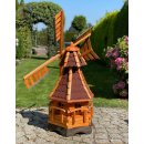 DARLUX Sechseck Garten-Windmühle aus Holz kugelgelagert Braun/Rot Höhe 120 cm