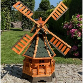 DARLUX Sechseck Garten-Windmühle aus Holz kugelgelagert Braun/Grün Höhe 120 cm