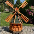 DARLUX Sechseck Garten-Windmühle aus Holz kugelgelagert Braun/Grün Höhe 120 cm
