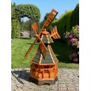 DARLUX Sechseck Garten-Windmühle aus Holz kugelgelagert Braun/Grün Höhe 120 cm