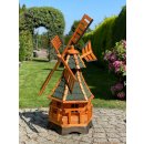 DARLUX Sechseck Garten-Windmühle aus Holz kugelgelagert Braun/Grün Höhe 120 cm