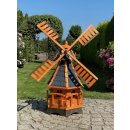 DARLUX Sechseck Garten-Windmühle aus Holz kugelgelagert Braun/Blau Höhe 120 cm