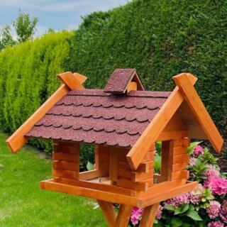 DARLUX Rechteckiges Vogel Futter Haus XL Futterstelle Holz Vogelhaus Braun/ Rot