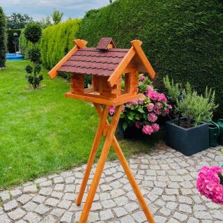 DARLUX Rechteckiges Vogel Futter Haus XL Holz Vogelhaus + Stände Braun/ Rot