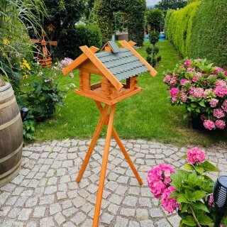 DARLUX Rechteckiges Vogel Futter Haus XL Holz Vogelhaus + Stände Braun/ Grün