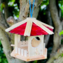 DARLUX Vogelhaus zum Hängen Vogel Haus Sechseck aus Holz Natur/Rot