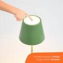 LED Tischleuchte für innen & außen, dimmbar, mit Akku und Ladestation, in Grün